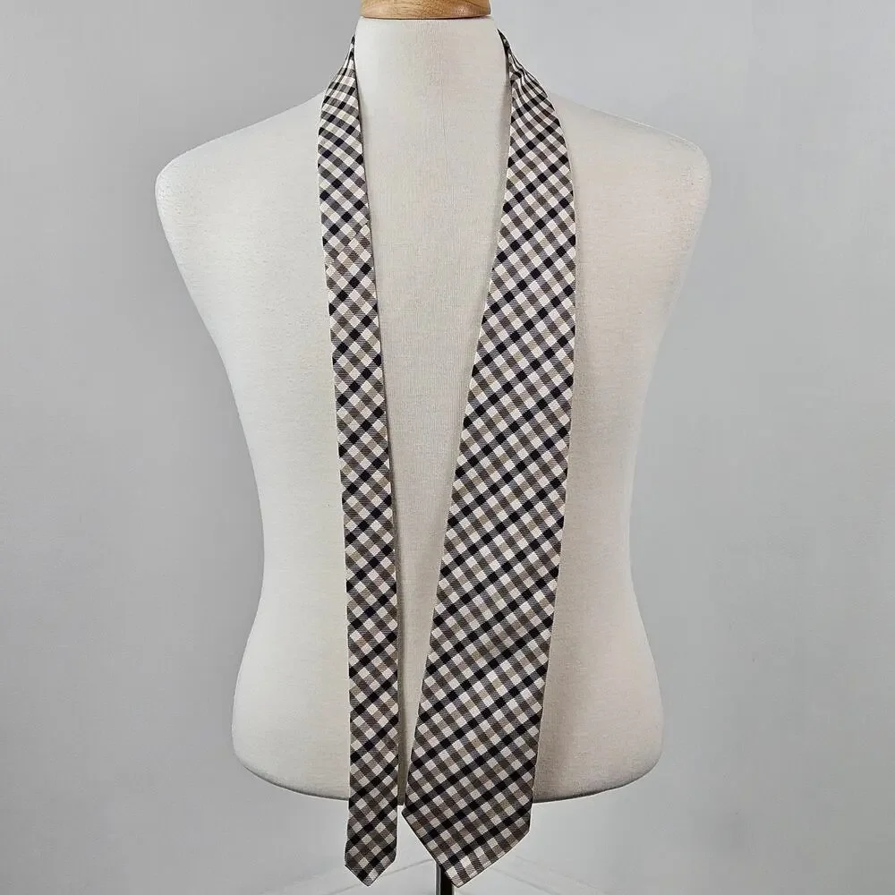 Brooks Brothers Brown‎ Navy Blue Plaid Silk Necktie Tie